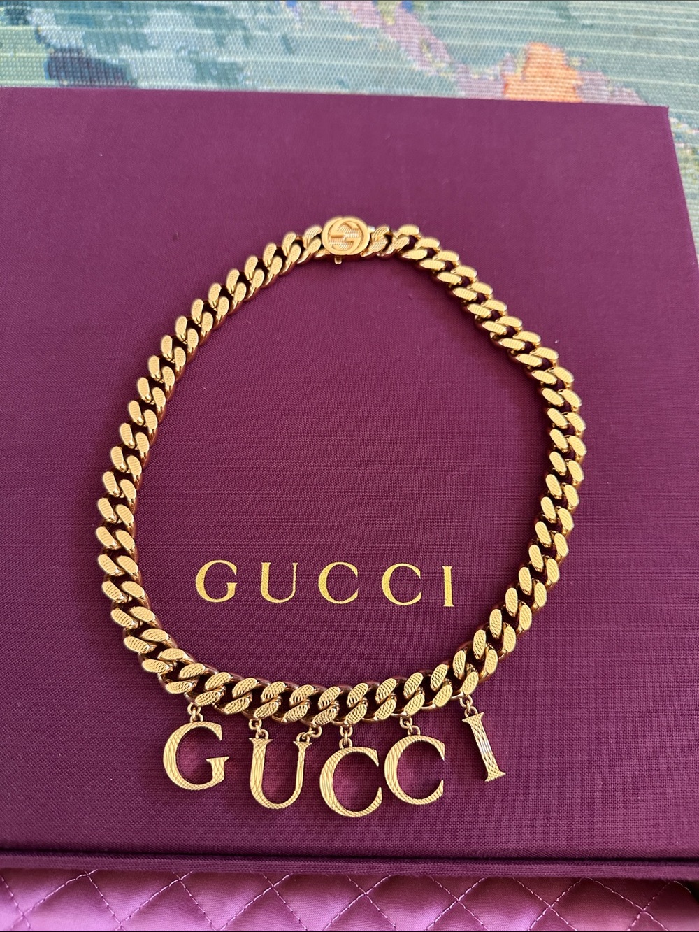 Gucci Logo-Script Gold-Toned Brass Necklace